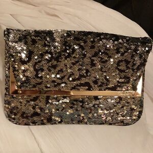 ALDO Conga sequin leopard print foldover clutch strapless
